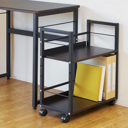 Nakabayashi Desk Turner Under Desk Storage Rack with Casters Under Desk Wagon Dark Wood Grain ND-001DM