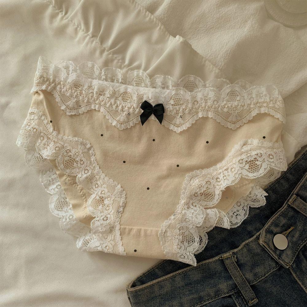 3Pcs Dot Lace Bowknot Panties Sweet Underwear for Women Lingerie Seamless Briefs Girl