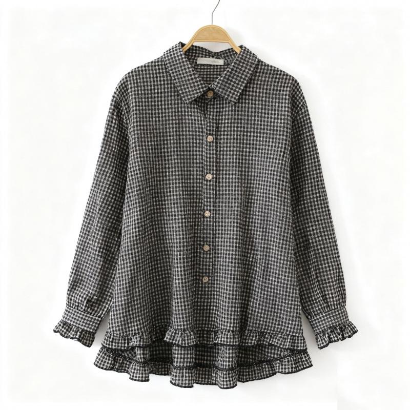 2026 Spring Plaid Long Sleeve Slimming Plus Size Women s Casual Shirt Jacket XL