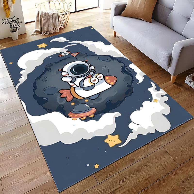 Astronaut in Space Cartoon Rug for Kids' Room Suitable for use as an anti-slip game mat for living room and bedroom sofas