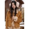 Mishu Women's Retro Suede Faux Mink Fur Coat