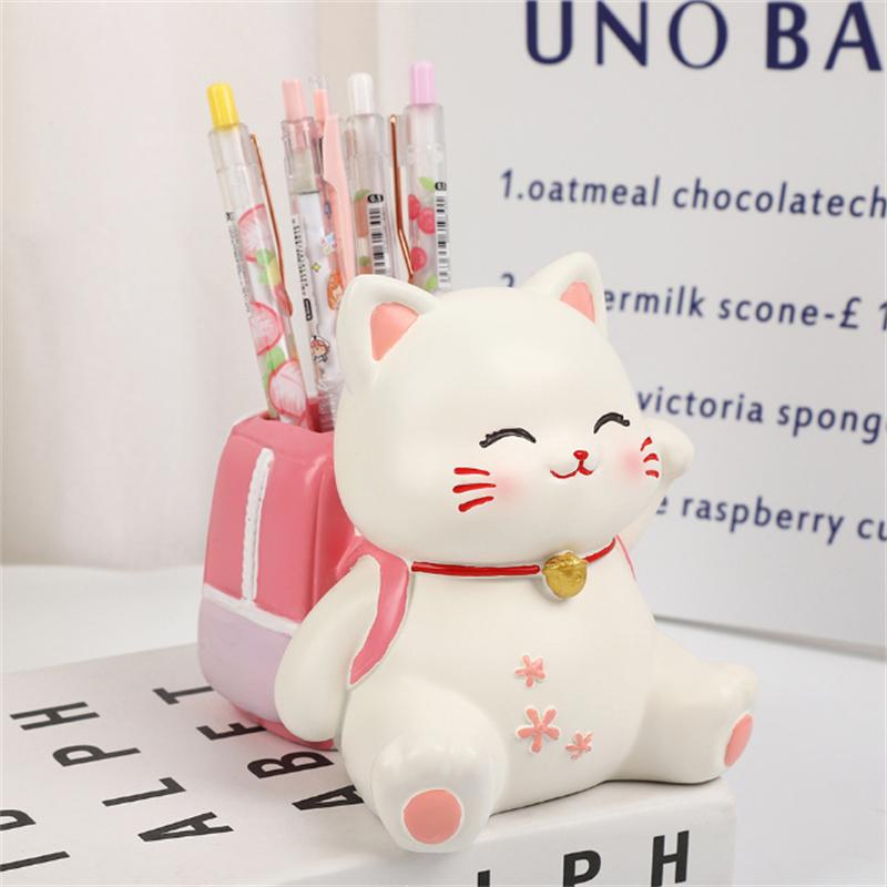 1pc Cat Pen Holder Cute Pencil Holder Multipurpose Pen Storage Ornament Resin Desktop Storage Box Desk Organizer School Supplies