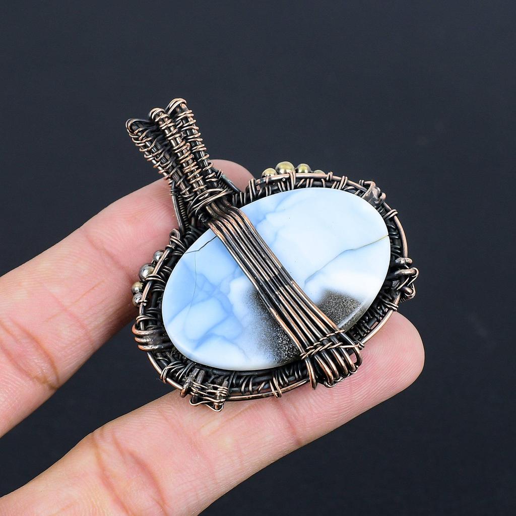 Owyhee Opal Pendant, 999 Copper Wire Wrapped Jewelry, Gemstone Pendant, Gift For Her Handmade Dainty Jewelry