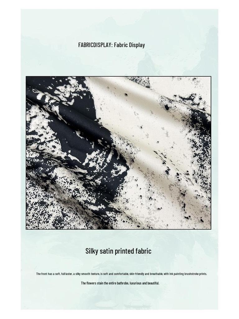 Elegant Chinese Ink Wash Satin Loose Robe - Luxury Home Leisure Wear