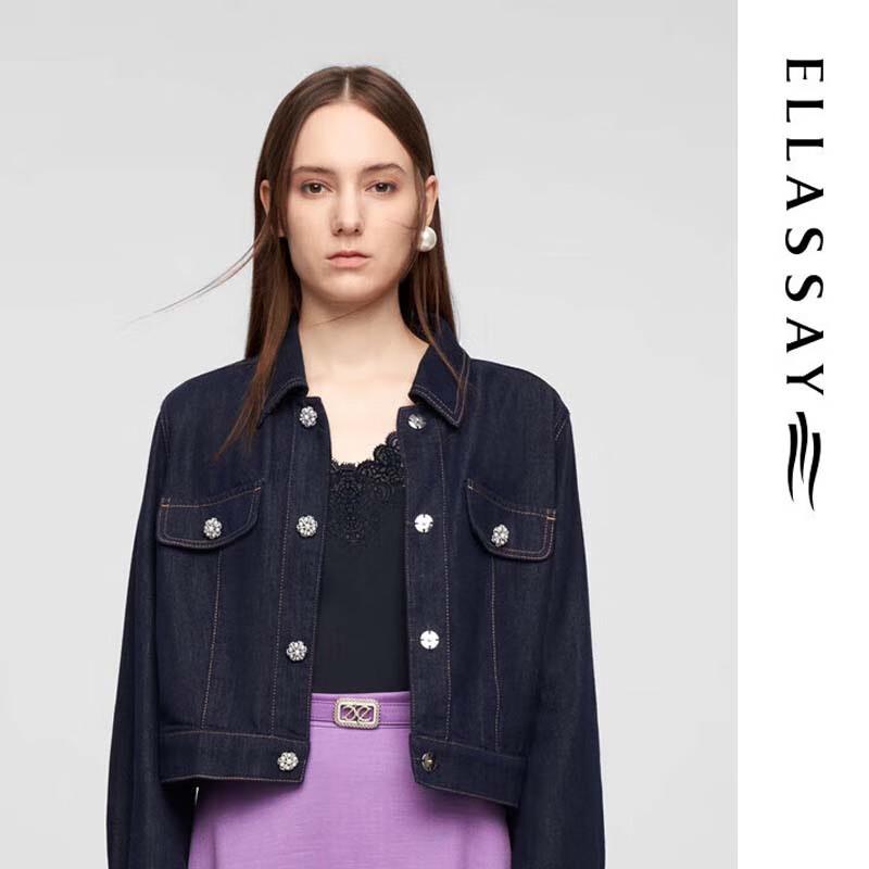 ELLASSAY Women's Floral Embroidered Denim Jacket