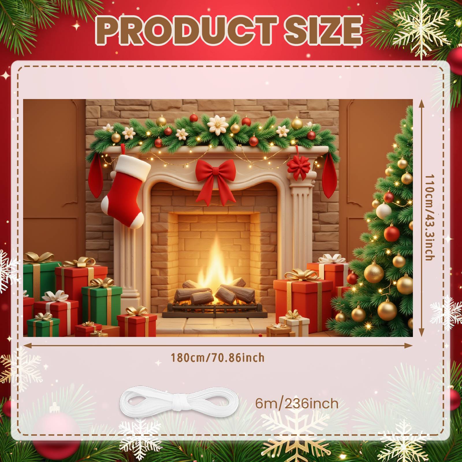 

Xmas Fireplace Display Gift Boxes Christmas Banner Festive Background Red Stockings Holiday Backdrop For Holiday Celebration