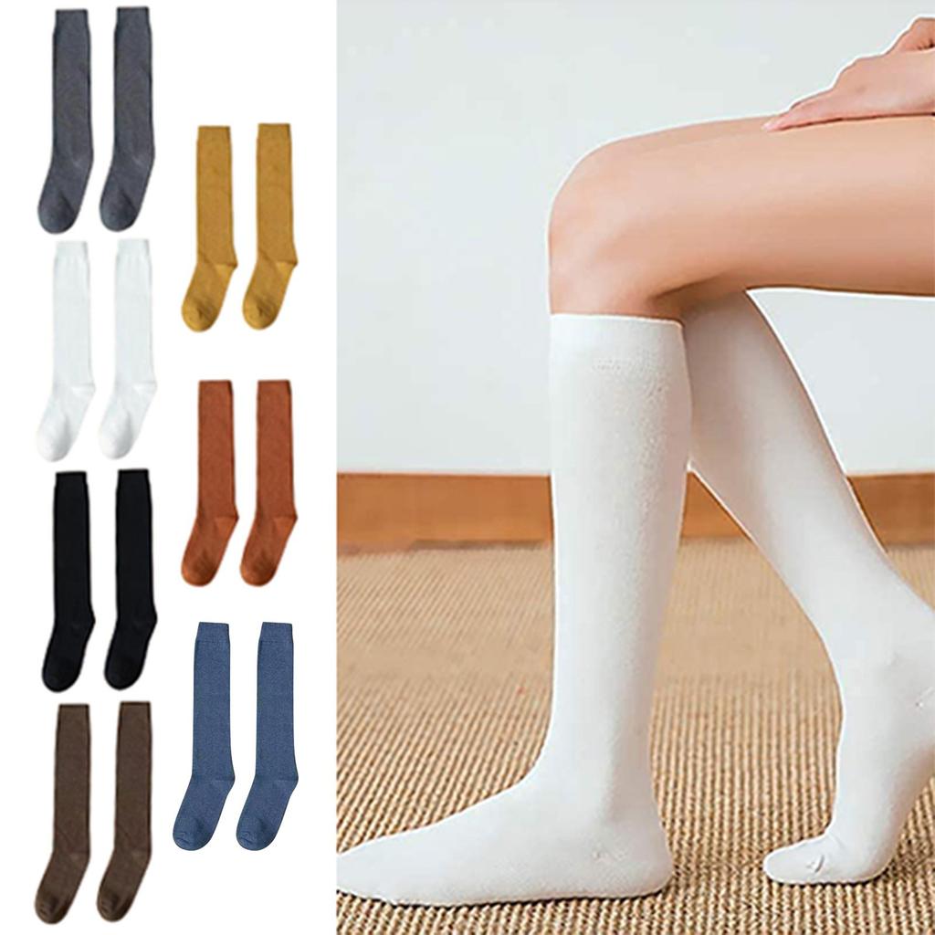 Women's Cotton Knee High Socks, Casual Solid Color Knit Knee Socks Mutiplecolors