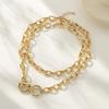 Layered Aluminum Stylish Chain Necklace With Geometric Metal Lock For Women