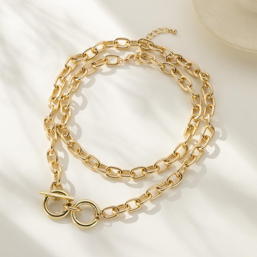 Layered Aluminum Stylish Chain Necklace With Geometric Metal Lock For Women