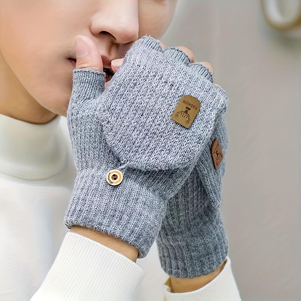 

1 пара кашемировых перчаток-раскладушек для мужчин и женщин - Теплые вязаные перчатки без пальцев с сенсорным экраном и эластичной посадкой, машинная стирка, идеально подходят для езды на велосипеде светло-серый