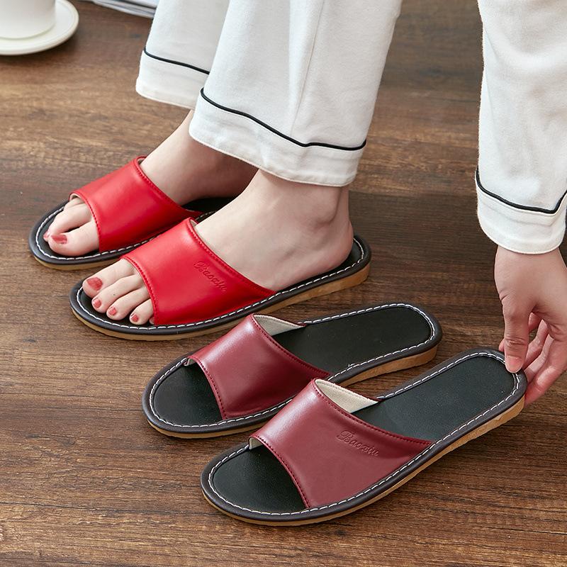 Fitting Room Leather Slippers Women's Summer Indoor Home Non-slip, Deodorant and Durable Beef Tendon Bottom Men's Cool Slippers Women Go Out