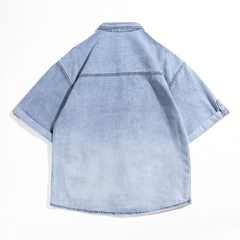 Summer Washed Fashion Jacket Short-Sleeved Men'S Jacket With Thread Lapel Slim-Fitting Simple Casual Denim Shirt