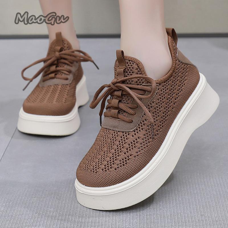 Fashion Women's Breathable Mesh Slip-On Shoes Summer Anti-Slip Wedge Casual Footwear Soft Bottom Lace-Up Sneakers Women Mesh Shoes