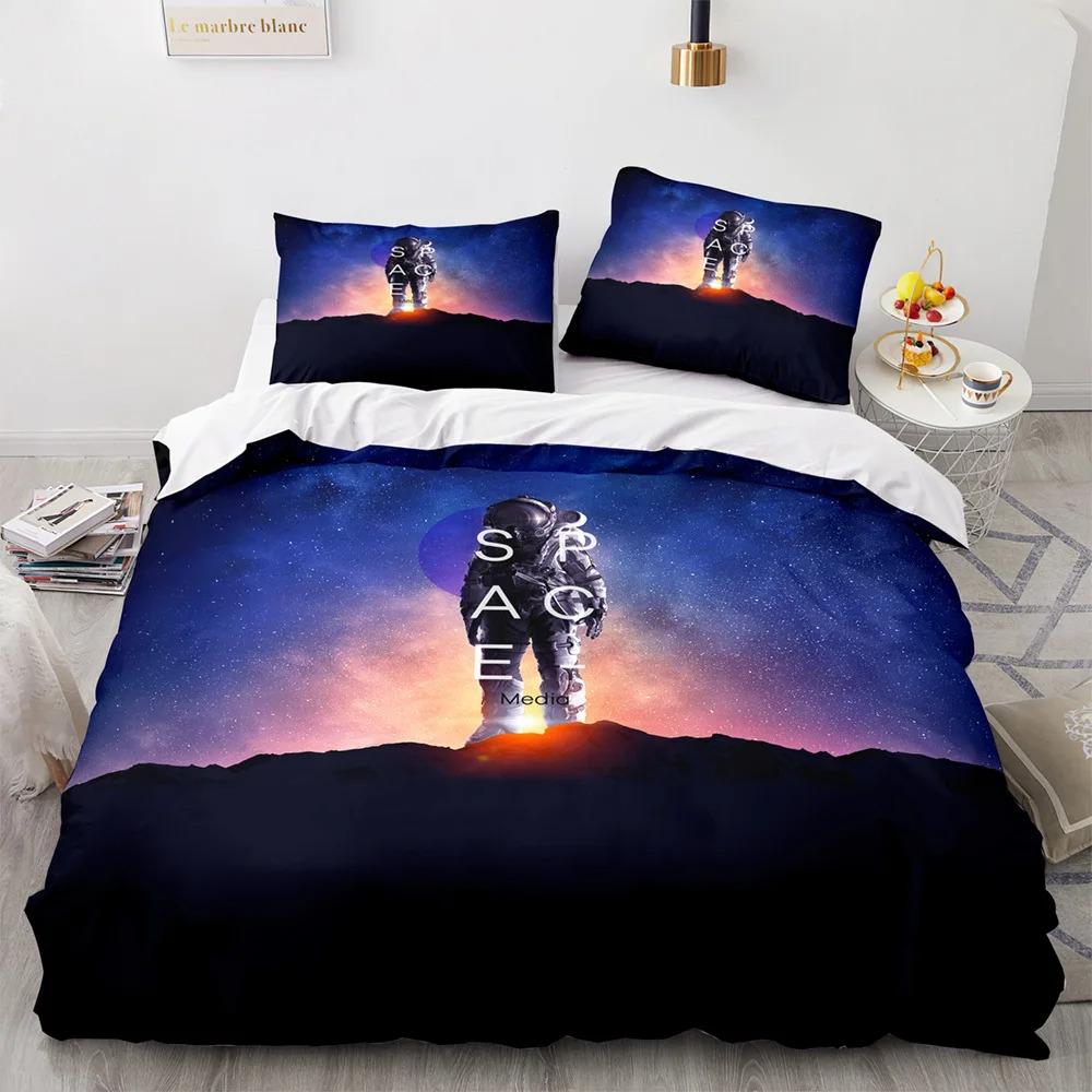 3D Astronaut King Queen Duvet Cover Cartoon Galaxy Universe Bedding Set for Boys Girls Outer Space Soft 2/3pcs Quilt Cover