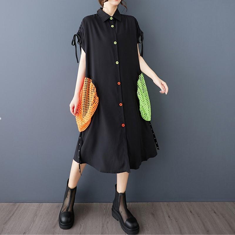 Short Sleeve Plus Size Black Vintage New In Dresses for Women Casual Loose Long Summer Shirt Dress