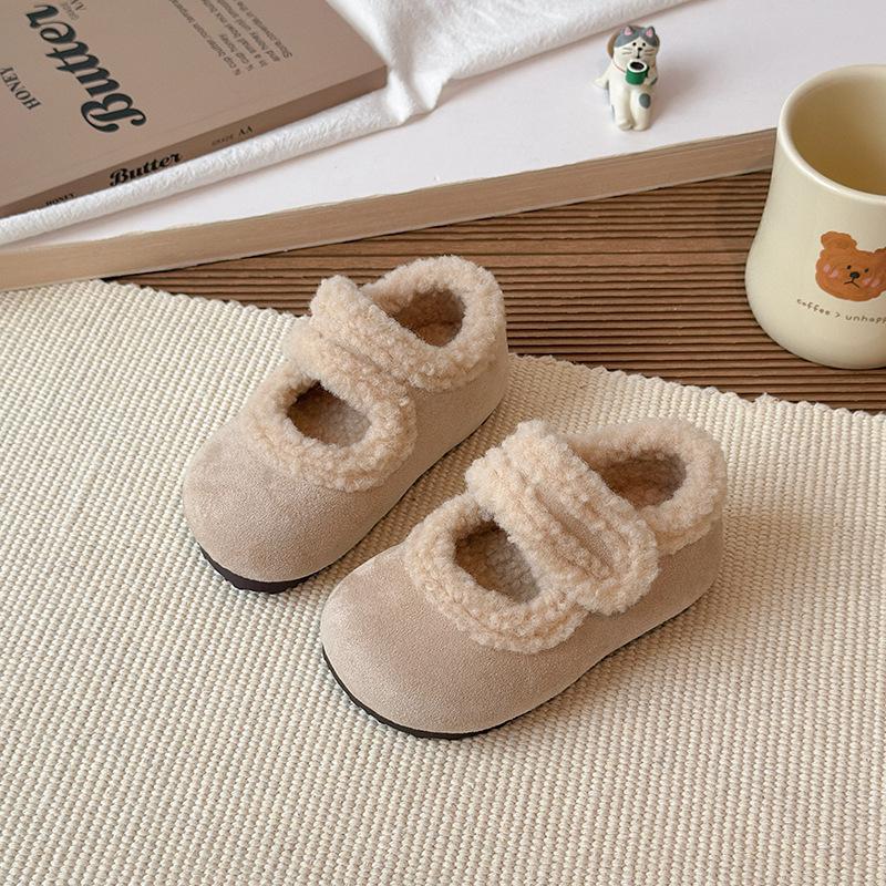 Mädchen Boken Baumwollschuhe, Neue Herbst- und Winterschuhe für Kinder in einfarbiger, pelziger Ausführung, Rutschfeste Baumwollschuhe für kleine, mittlere und große Kinder,