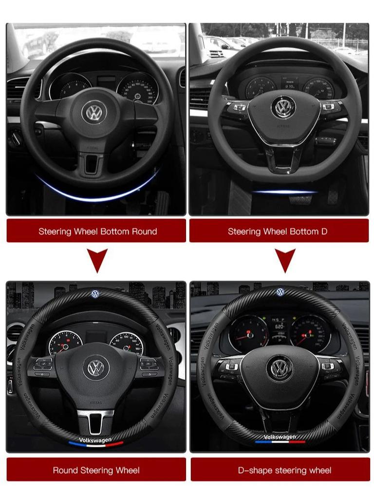 2026 Heiß Für VW VOLKSWAGEN Auto Lenkradabdeckung Anti-Rutsch Kohlefaser Lenkgriffkappen Für VW GTI Polo Golf Passat Tiguan
