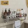 Space Aluminum Bathroom Wall Shelf With Hooks And Oxidized Finish For Toilet Storage
