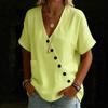 New Women's Shirt Top V-Neck Solid Color Casual Comfortable Button Cotton and Linen Shirt