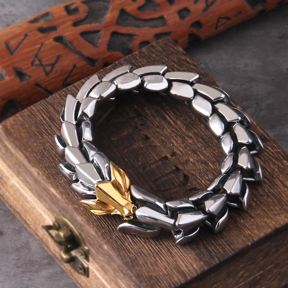 Wikinger Ouroboros Punk-Armband für Männer Edelstahl Modeschmuck Straßenkultur Vintage Hippie-Stil
