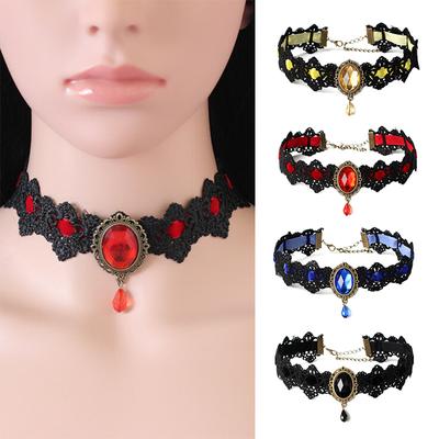 Black Lace Necklace Collar Choker Velvet Crystal Vintage Gothic Chain Pendant