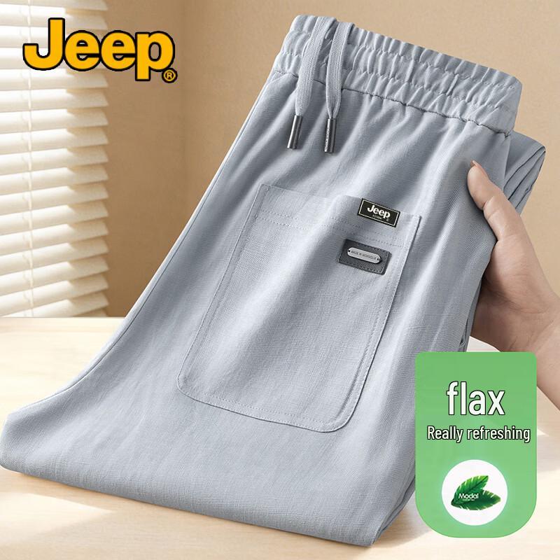 JEEP Men s Premium Linen Blend Quick-Dry Casual Straight-Leg Pants M