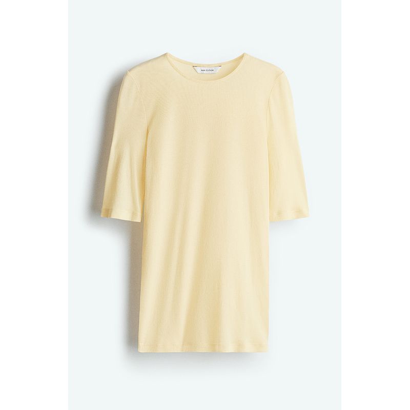 

HM S/S 2025 Женская футболка Осень Новое поступление Приталенная Круглый вырез Мода Повседневная Пима-хлопок Топы 1285169 Light yellow 170/116(XL)