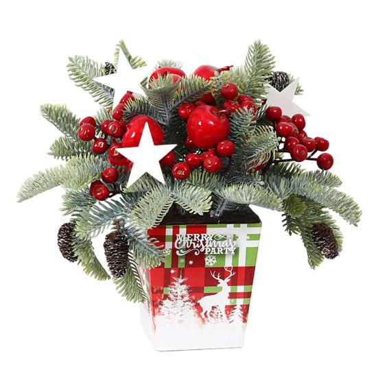 Desktop Christmas Tree Mini Artificial Pine Cones Red Berry Decor Festive Pot Display for Home And Party Scenes