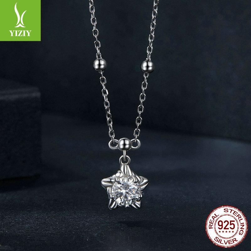 Shining Star Light 50 Points Moissanite Necklace, Simple Shining Star S925 Sterling Silver Collarbone Chain