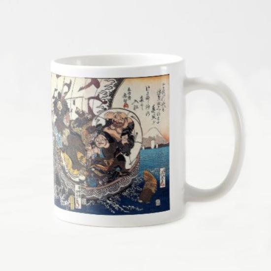 Utagawa Keisai and Utagawa Ship Carrying the Seven Lucky Photo Mug Kuniyoshi, Eisen, Kunisada's "Treasure Gods" Mug (Ukiyo-e Series)
