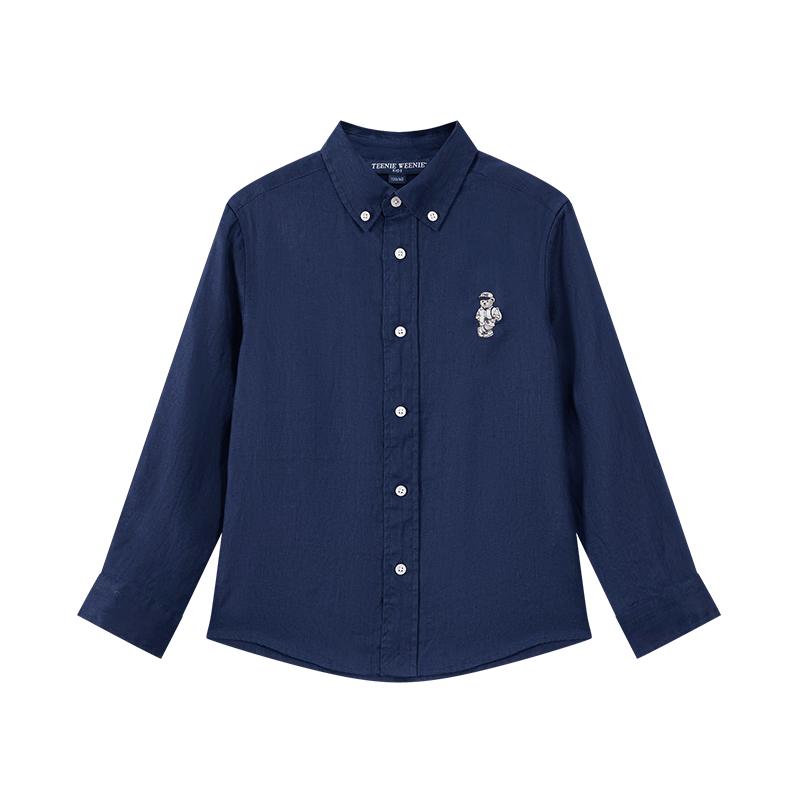 Teenie Weenie Kids Unisex Linen Embroidered Bear Shirt