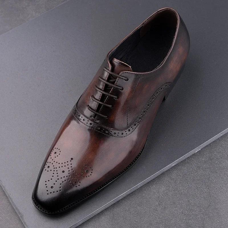 Fashion Fashion Casual Business Office Work Leather Shoes Men Brogue Oxford Shoe High Quality Man Comfortable Dress Wedding Party Shoes