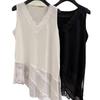2026 Early Spring Lace Patchwork V-neck Irregular Long Vest Women's Sleeveless Layering Top