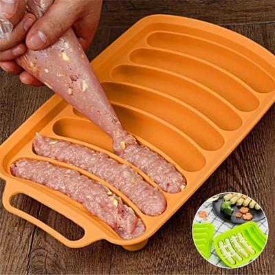 Silikon Wurstmacher - Lebensmittelqualität, DIY Handgemachte Schinken Backform, Rechteckige Form mit Einzelnen Vertiefungen für Perfekte Fleischstreifen