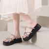 2025 summer new thick bottom with diamond slippers fashionable Internet celebrity heightening slippers small cool slippers
