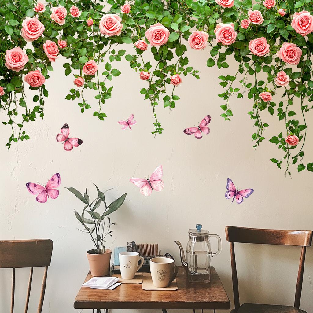 Pastoral Style Flower Butterfly Wall Stickers, Wall Decoration Stickers, Home Beautification Self-adhesive Wall Stickers