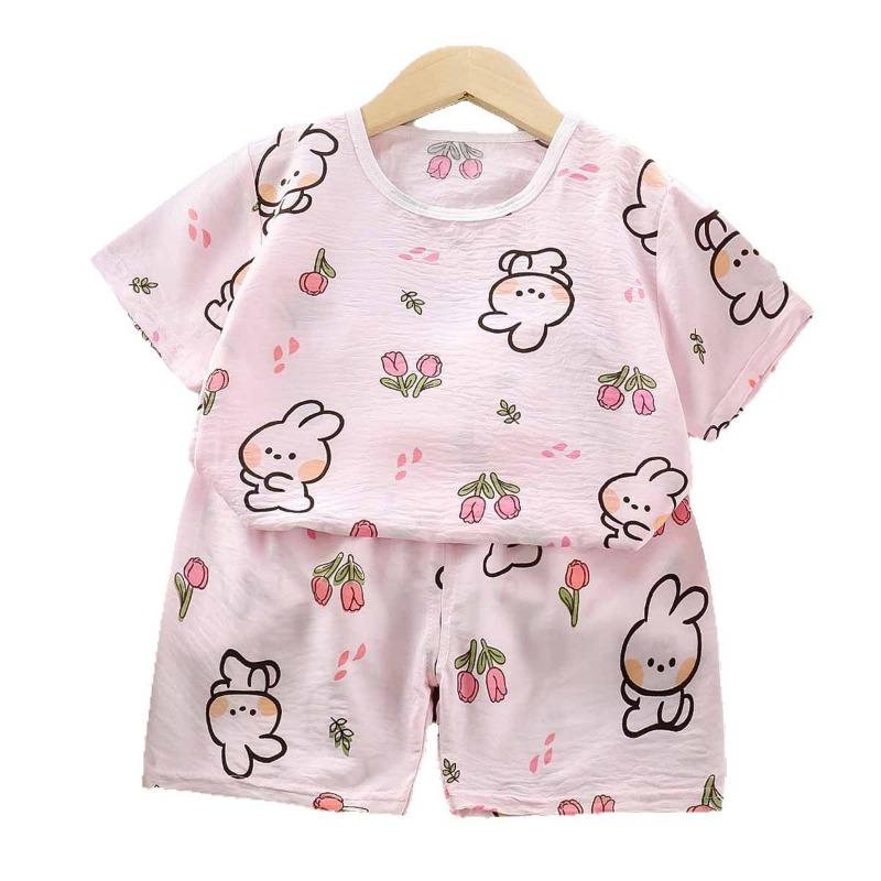 Kids Two Piece Short Sleeve Shorts Homewear Pajama Set For Boys And Girls