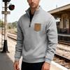 New Autumn/Winter Heavyweight Fleece-Lined Oversized Solid-Colour Patch Pocket Half-Zip Stand-Up Collar Men's Sweatshirt