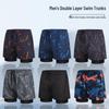 Men's Quick-Dry Double-Layer Swim Trunks - Large Size, Anti-Embarrassment Boxer Style for Hot Springs & Professional Swimming.