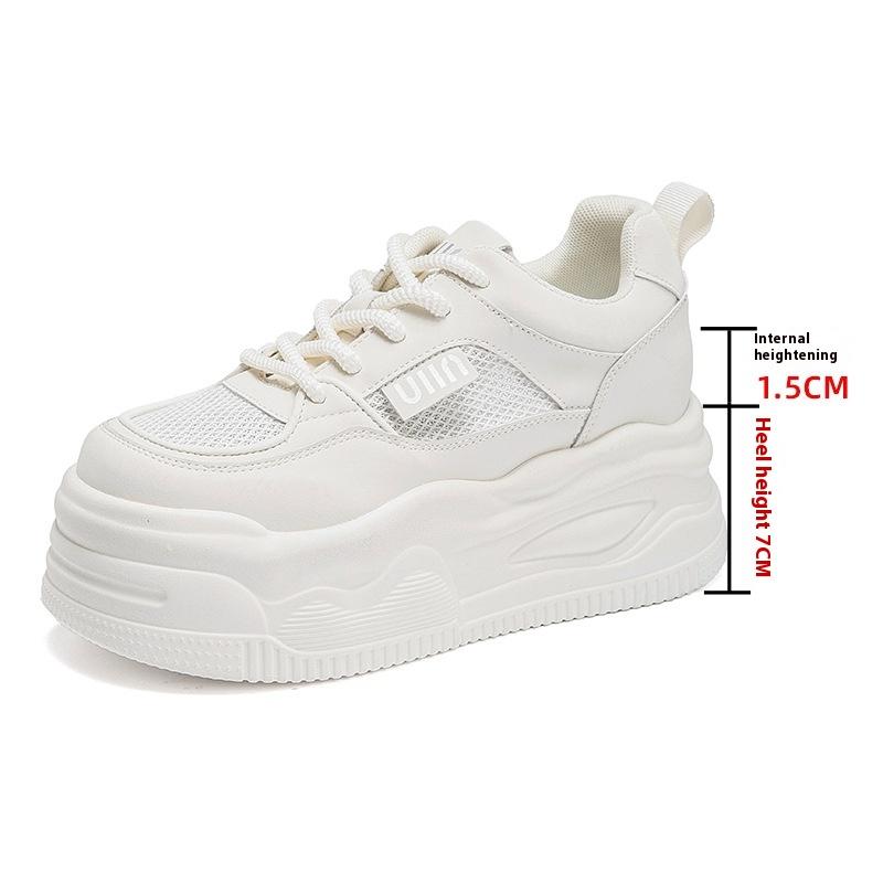 Summer Dad Shoes Women's Casual Shoes 8CM Thick Sole Height Increase White Shoes Breathable All-match Women's Shoes