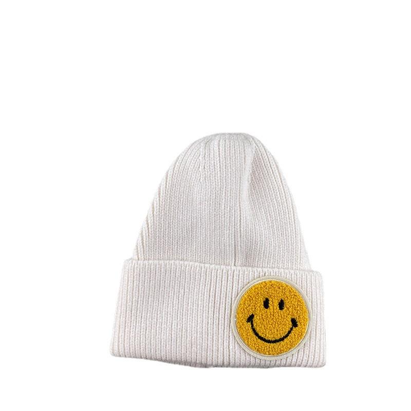Hat Women Autumn and Winter Smiley Face Label Couple Knitted Hat Winter Pullover Woolen Hat Student Couple Warm Hat