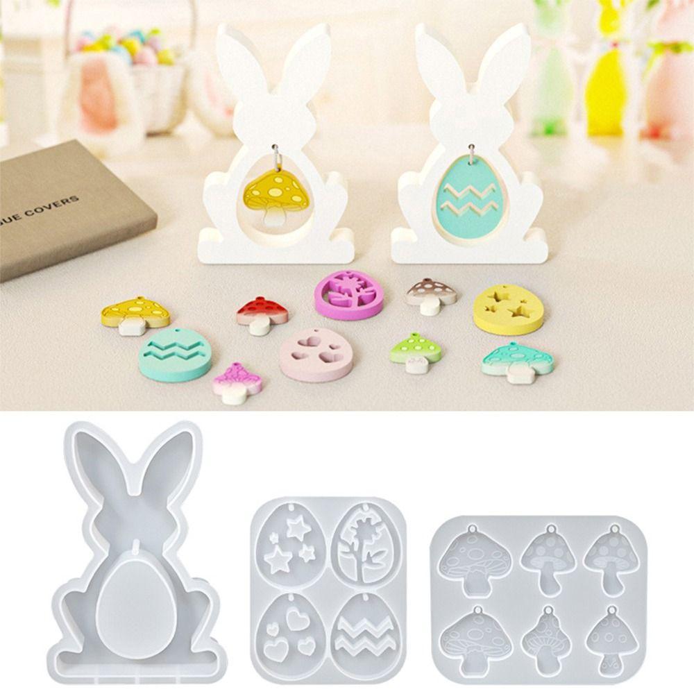 Easter Eggs Resin Casting Mould Rabbit Mushroom Pendant Making Mold Pendnat Making