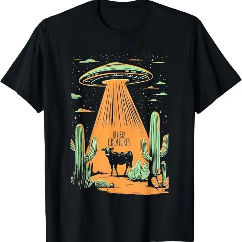 Blurry Creatures UFO Cow Abduction Graphic Tee Unisex S Casual Short Sleeve Cotton TShirt S