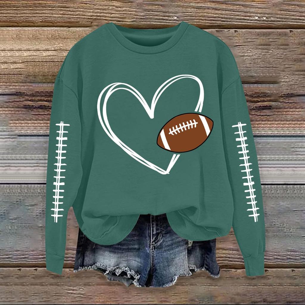 Women's Fashionable Casual Long-sleeved Rugby Printed Round-neck Top