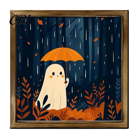 Solid Wood Desktop Decorations Halloween Ghost/Witch/Skeleton Decorative Painting, Wall Mount Square Frame Wooden Framed Paintings Picture for