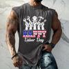 Men's Sleeveless Casual Tank Top Loose Fit Muscle Shirt Labor Day Print Crew Neck Comfortable Summer Workout Apparel