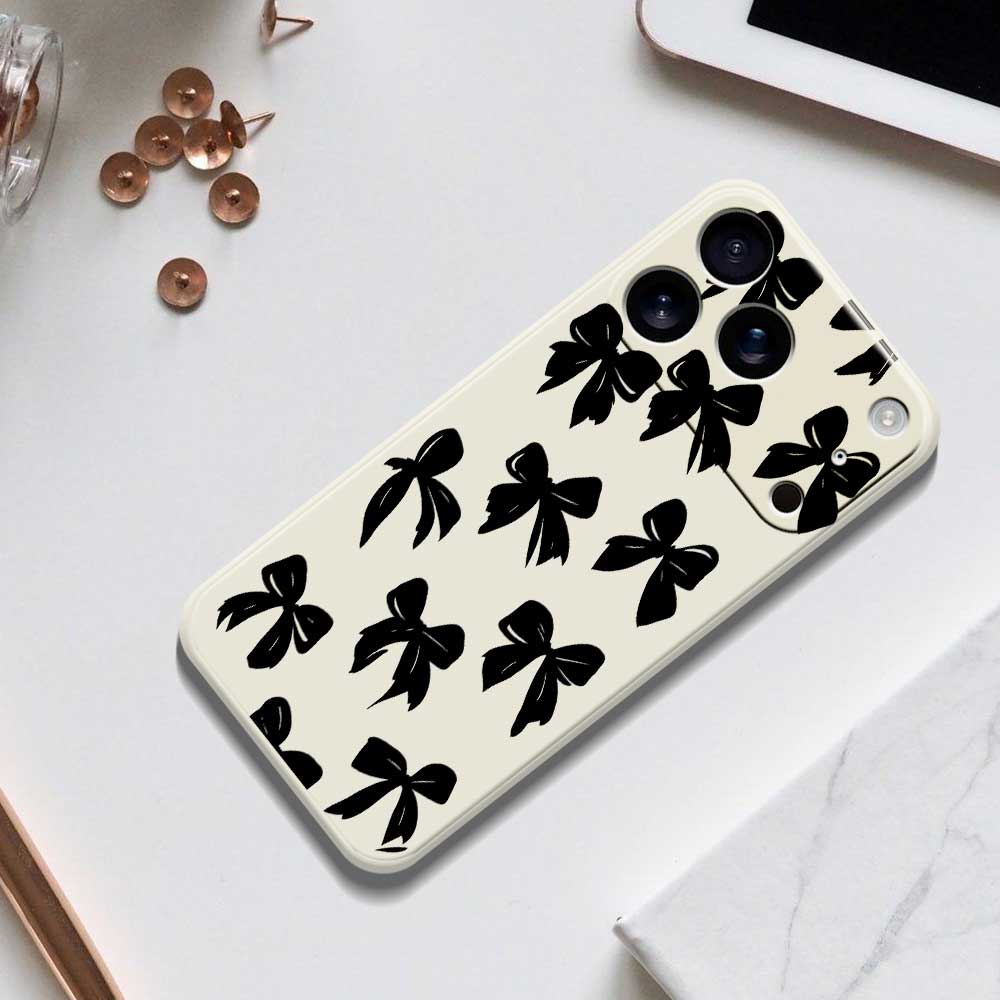For iPhone 17 Pro Case Black Bow Pattern Printing Straight Edge TPU Phone Back Cover