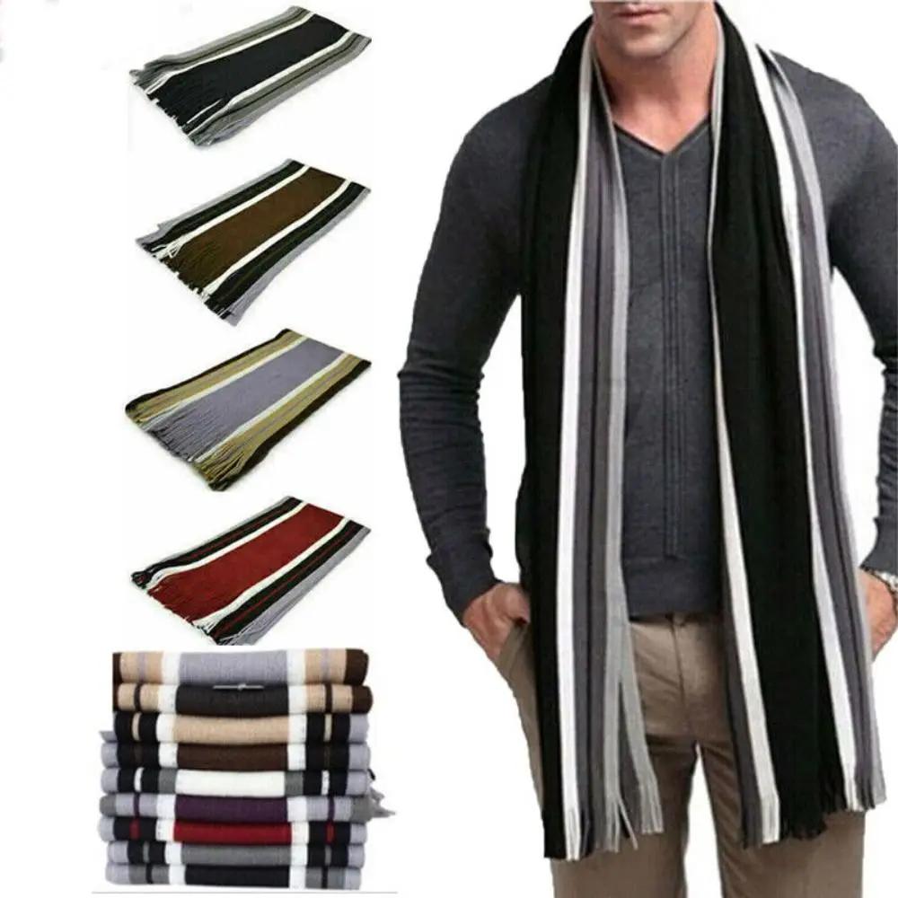 Cashmere Men Striped Scarf Fashion Thick Tassel Stole Neck Wrap Neck Warm Soft Winter Long Shawl
