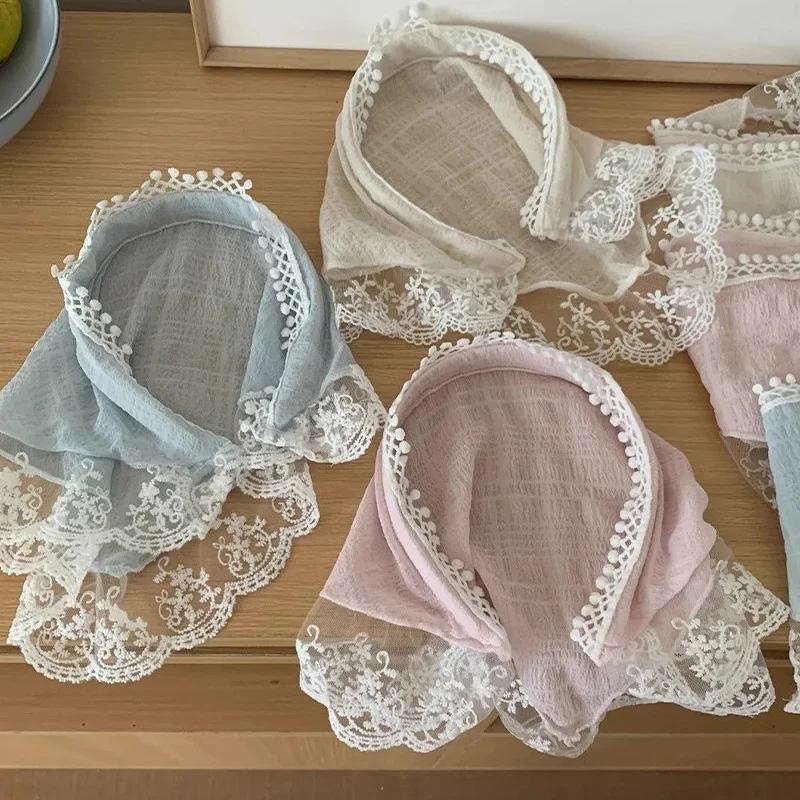 Fashion Harajuku Flower Lace Headscarf Women Pastoral Style Spring Summer Sweet Girls Triangle Scarf Hair Band Hair Accessories
