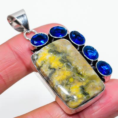 Natural Bumble Bee Jasper, Topaz Gemstone 925 Sterling Silver Pendant 2.25" G9y38